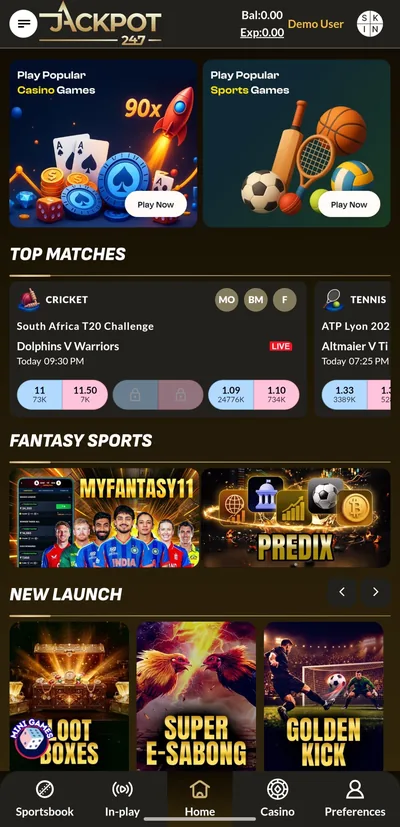 Jackpot247 app screen